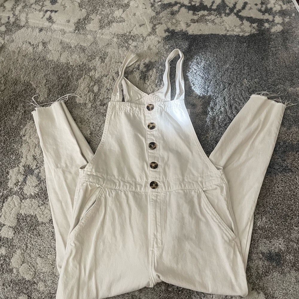 White denim overalls